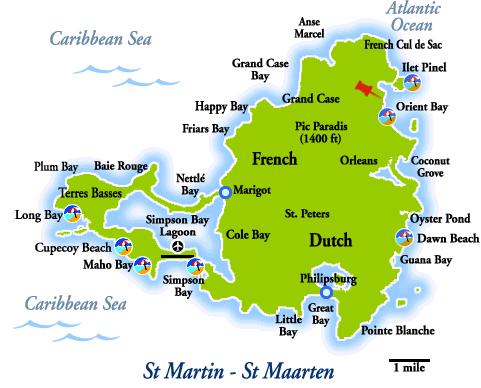 Island Map of St. Maarten - St. Martin